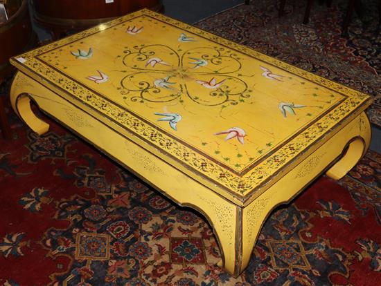 A Chinese painted coffee table, W.136cm